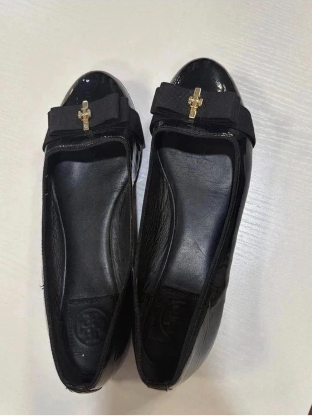 Tory Burch Black Women's Ballet Flats with Bow and Gold Accent